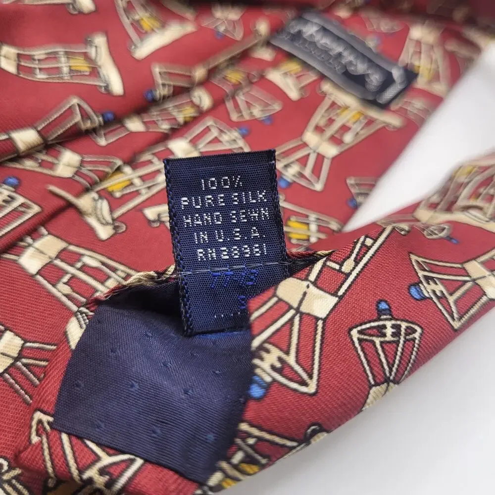 Vintage Burberrys Tie Red‎ Geometric Lantern Silk Necktie Hand Sewn USA 90s